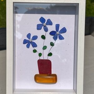 Blue and Green Glass Art with Floral Design